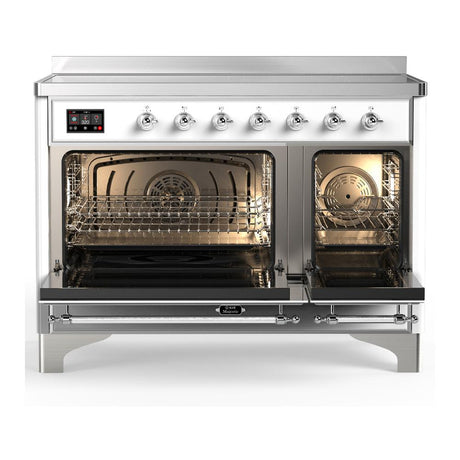 ILVE UMIB48NR3WHC Majestic III 48 inch Induction Range with 6 Elements, 5.02 cu. ft. Total Oven Capacity (Triple Glass Door, White, Chrome)