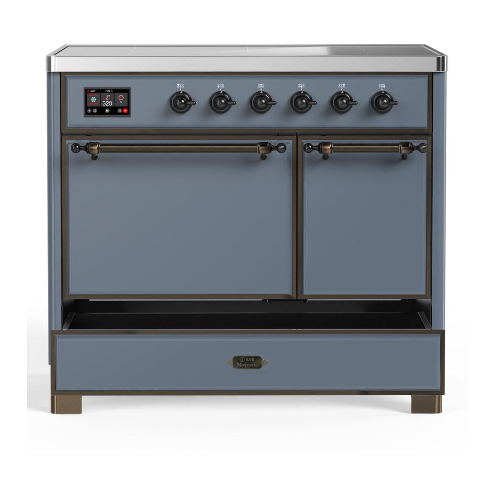 ILVE UMDIB40QNR3BGB Majestic III 40 inch Induction Range with 6 Elements, 3.82 cu. ft. Total Oven Capacity (Solid Door, Blue Grey, Burnished)