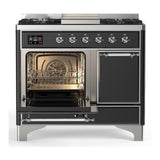 ILVE UMD40FQNR3MGCLP Majestic III 40 inch Dual Fuel Range with 6 Burners and Griddle, Dual Function Burner up to 25,000 BTU (Liquid Propane, Solid Door, Graphite Matte, Chrome)