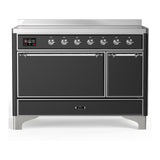 ILVE UMIB48QNR3MGC Majestic III 48 inch Induction Range with 6 Elements, 5.02 cu. ft. Total Oven Capacity (Solid Door, Graphite Matte, Chrome)