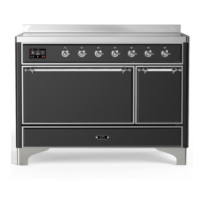 ILVE UMIB48QNR3MGC Majestic III 48 inch Induction Range with 6 Elements, 5.02 cu. ft. Total Oven Capacity (Solid Door, Graphite Matte, Chrome)