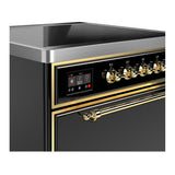 ILVE UMIB30QNR3BKG Majestic III 30 inch Induction Range with 4 Elements, 4 cu. ft. Oven Capacity (Solid Door, Glossy Black, Brass)