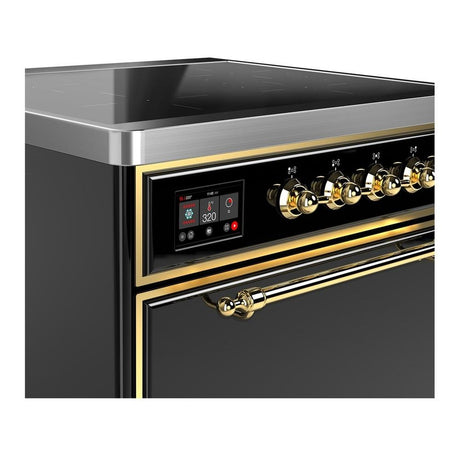 ILVE UMIB30QNR3BKG Majestic III 30 inch Induction Range with 4 Elements, 4 cu. ft. Oven Capacity (Solid Door, Glossy Black, Brass)