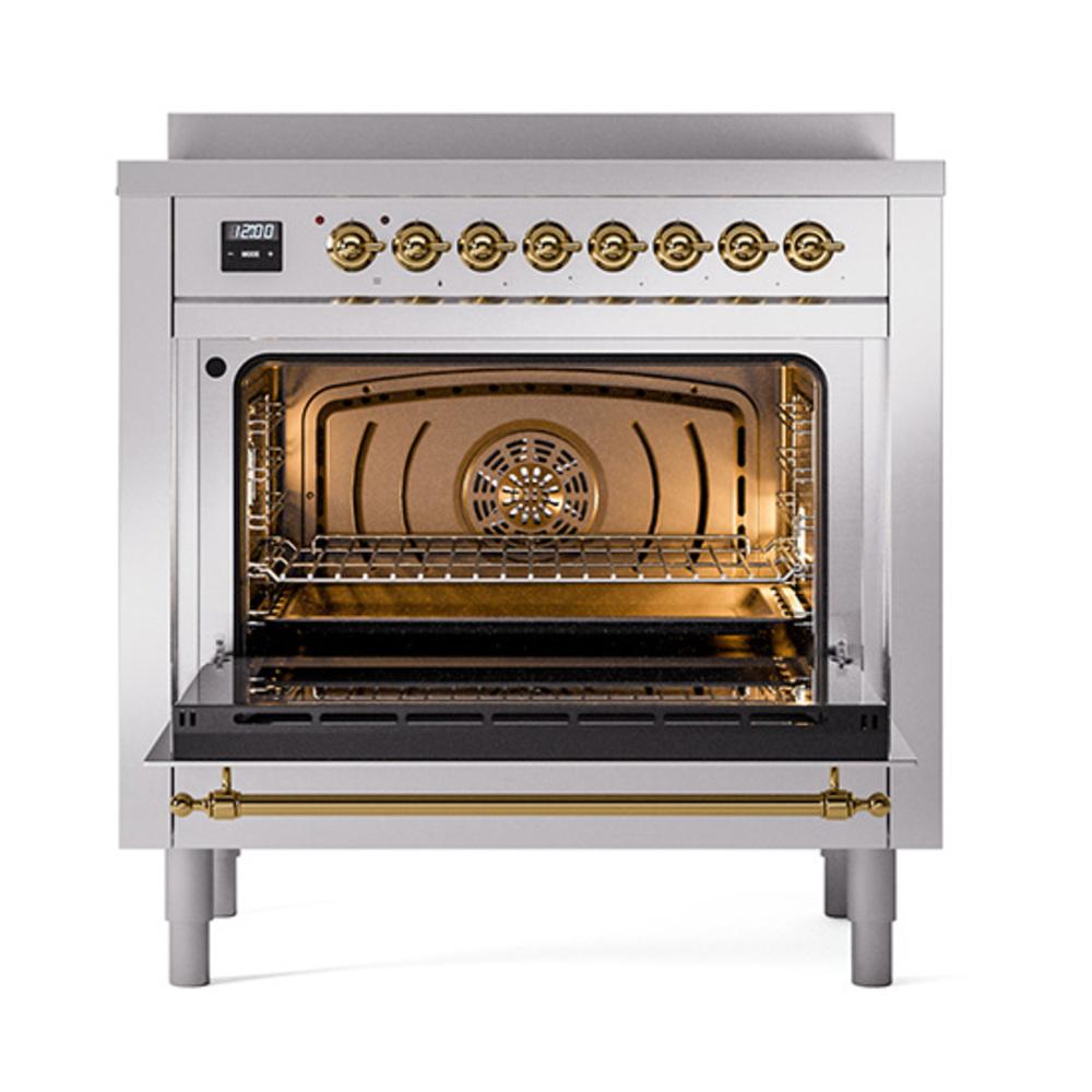 ILVE UNI366QNMPSSG Nostalgie II Noblesse 36 inch Induction Range (Solid Door, Stainless Steel, Brass)