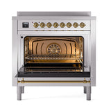ILVE UNI366QNMPSSG Nostalgie II Noblesse 36 inch Induction Range (Solid Door, Stainless Steel, Brass)