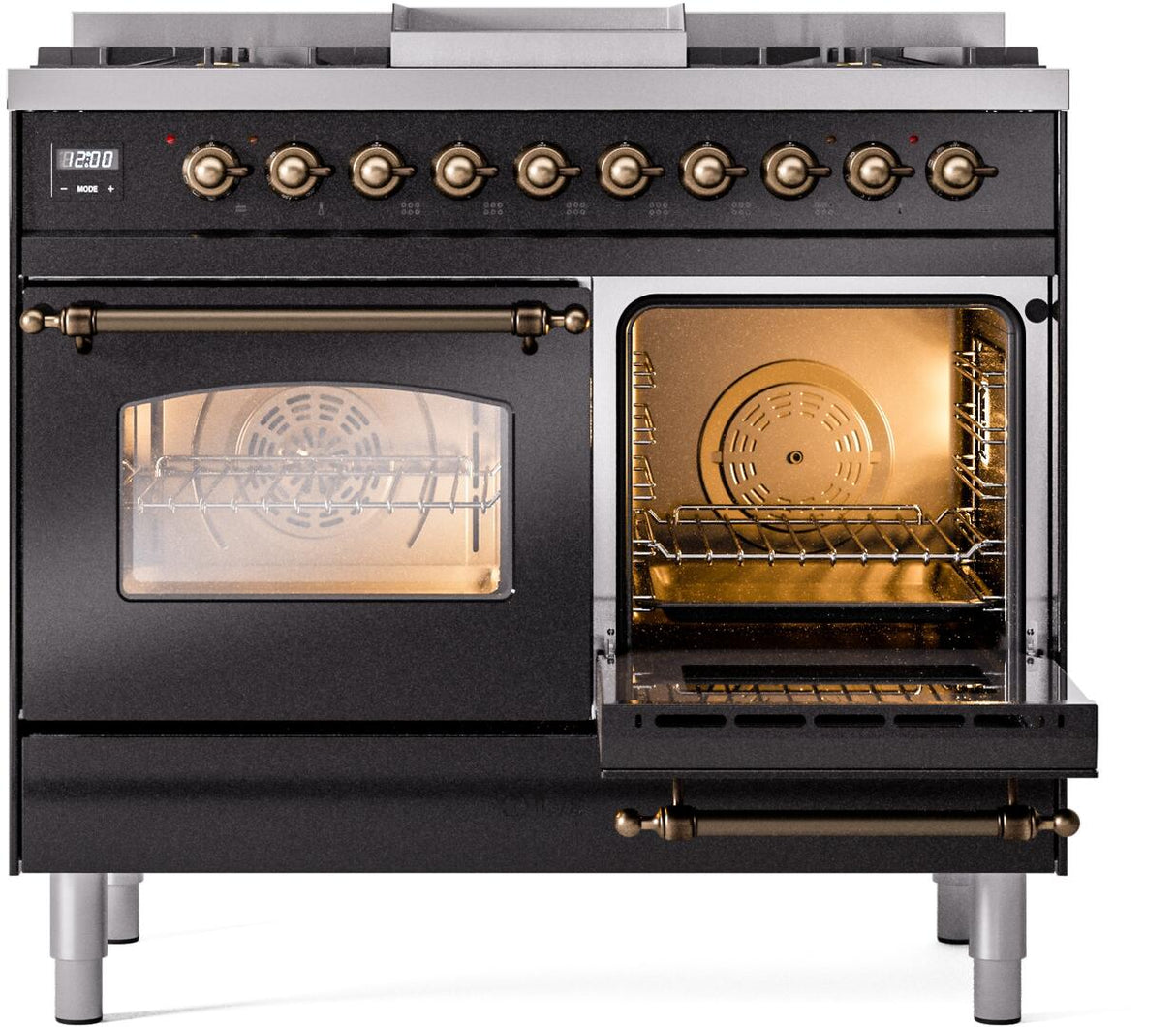 Nostalgie II 40 Inch Dual Fuel Natural Gas Freestanding Range in Glossy Black with Bronze Trim