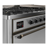 ILVE UM60FQNR3SSBLP Majestic III 60 inch Dual Fuel Range with 9 Burners and Griddle, Dual Function Burner up to 25,000 BTU (Liquid Propane, Solid Door, Stainless Steel, Burnished)