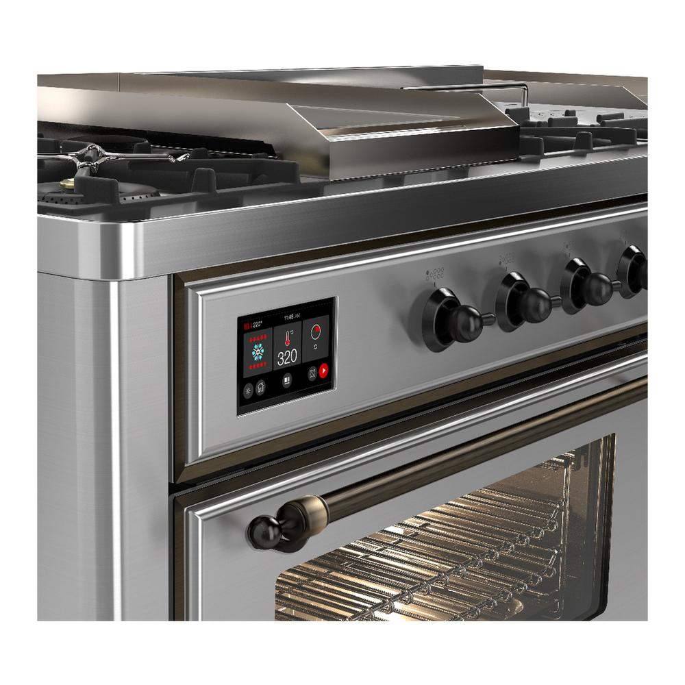 ILVE UM60FSNR3SSB Majestic III 60 inch Dual Fuel Range with 7 Burners, Griddle and French Top, Dual Function Burner with up to 25,000 BTU (Natural Gas, Triple Glass Door, Stainless Steel, Burnished)