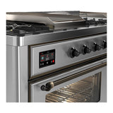 ILVE UM60FSNR3SSB Majestic III 60 inch Dual Fuel Range with 7 Burners, Griddle and French Top, Dual Function Burner with up to 25,000 BTU (Natural Gas, Triple Glass Door, Stainless Steel, Burnished)