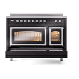 ILVE UNI486NMPBKC Nostalgie II Noblesse 48 inch Induction Range (Triple Glass Door, Glossy Black, Chrome)