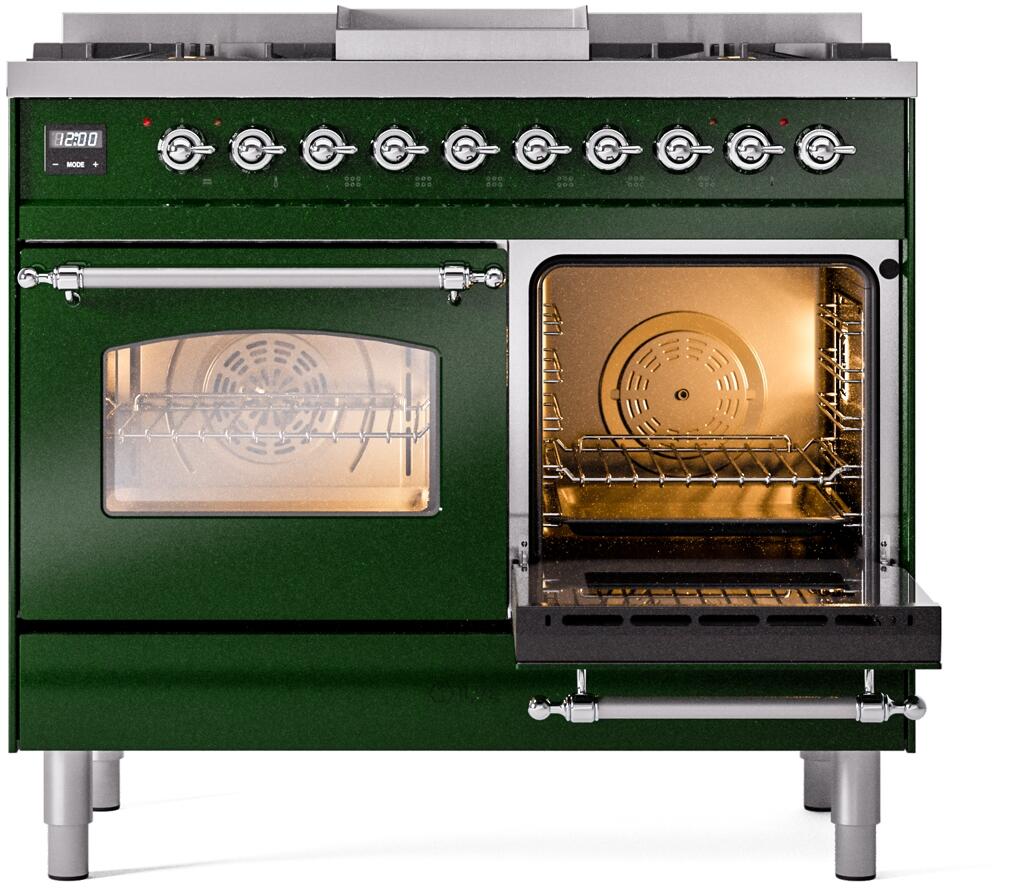 Nostalgie II 40 Inch Dual Fuel Liquid Propane Freestanding Range in Emerald Green with Chrome Trim