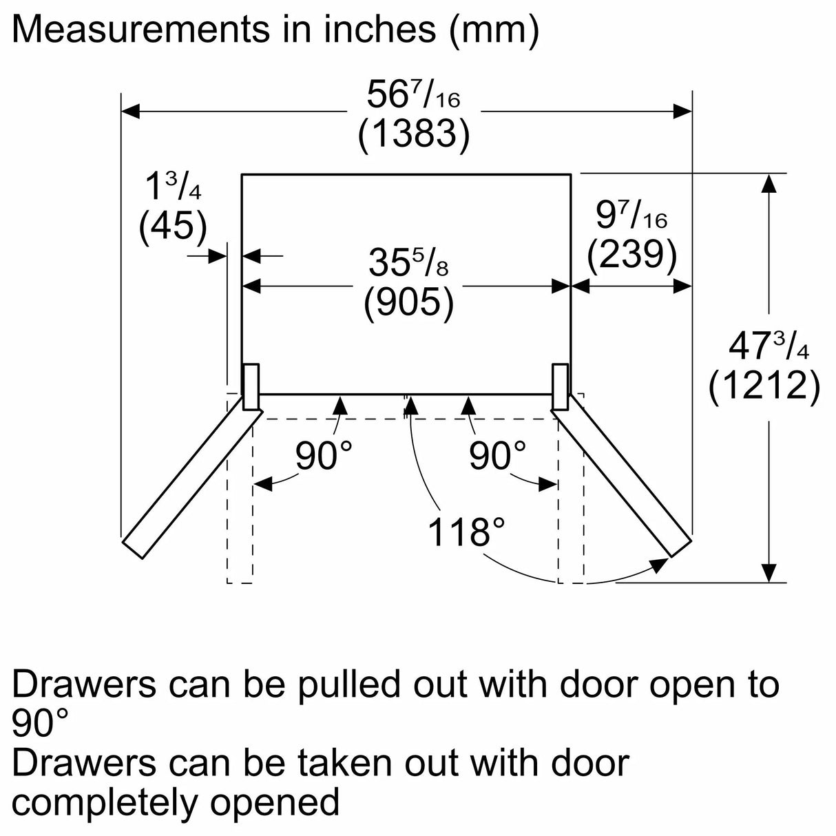 100 Series French Door Bottom Mount Refrigerator 36" Stainless steel (with anti-fingerprint), Total No Frost