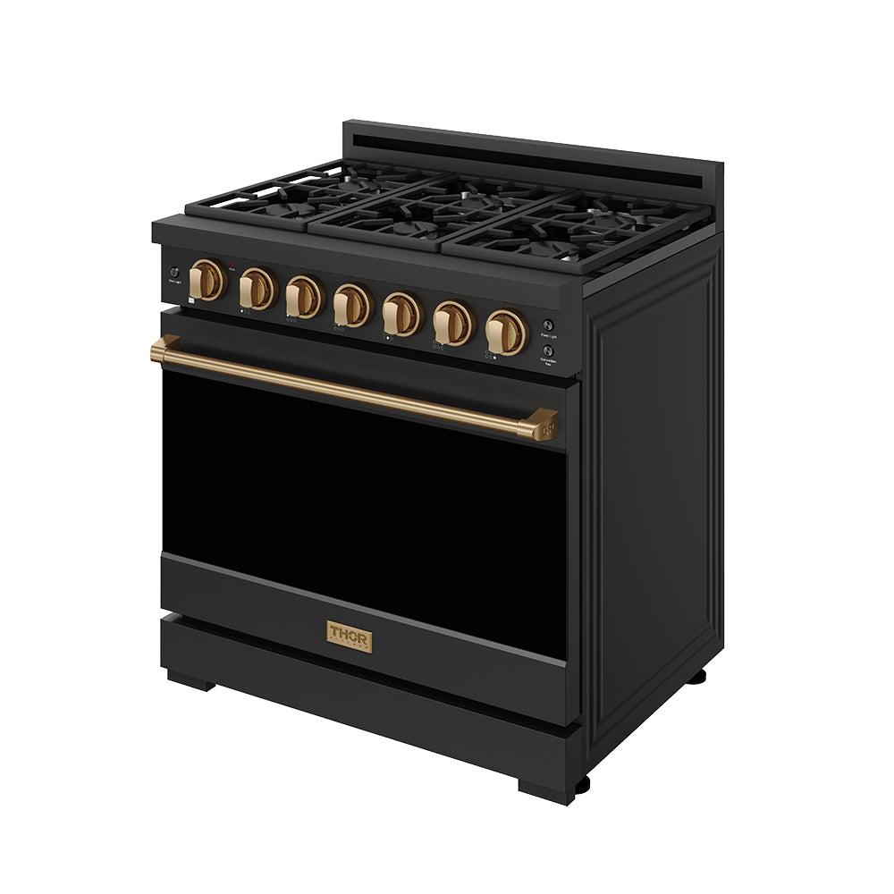36 Inch Professional Gas Range With Precision Knob In Black and Bronze  Gordon Ramsay Series