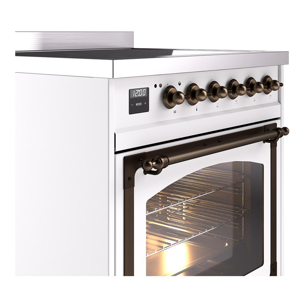 ILVE UNI304NMPWHB Nostalgie II Noblesse 30 inch Induction Range (Triple Glass Door, White, Burnished)