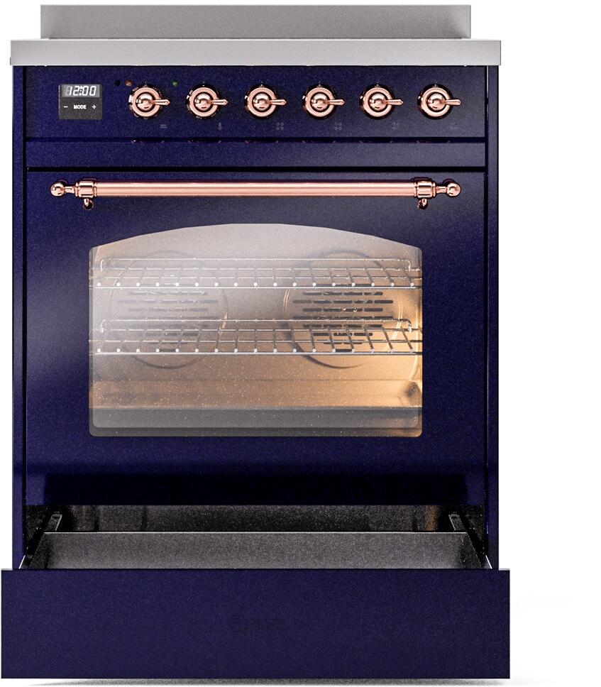 Nostalgie II 30 Inch Electric Freestanding Range in Blue with Copper Trim