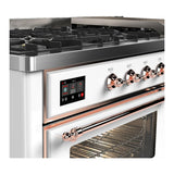 ILVE UM60FNR3WHP Majestic III 60 inch Dual Fuel Range with 9 Burners and Griddle, Dual Function Burner up to 25,000 BTU (Natural Gas, Triple Glass Door, White, Copper)