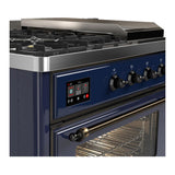 ILVE UM48FSNR3MBBLP Majestic III 48 inch Dual Fuel Range with 5 Black Brass Burners, Griddle and French Top, Dual Function Burner up to 25,000 BTU (Liquid Propane, Triple Glass Door, Midnight Blue, Burnished)