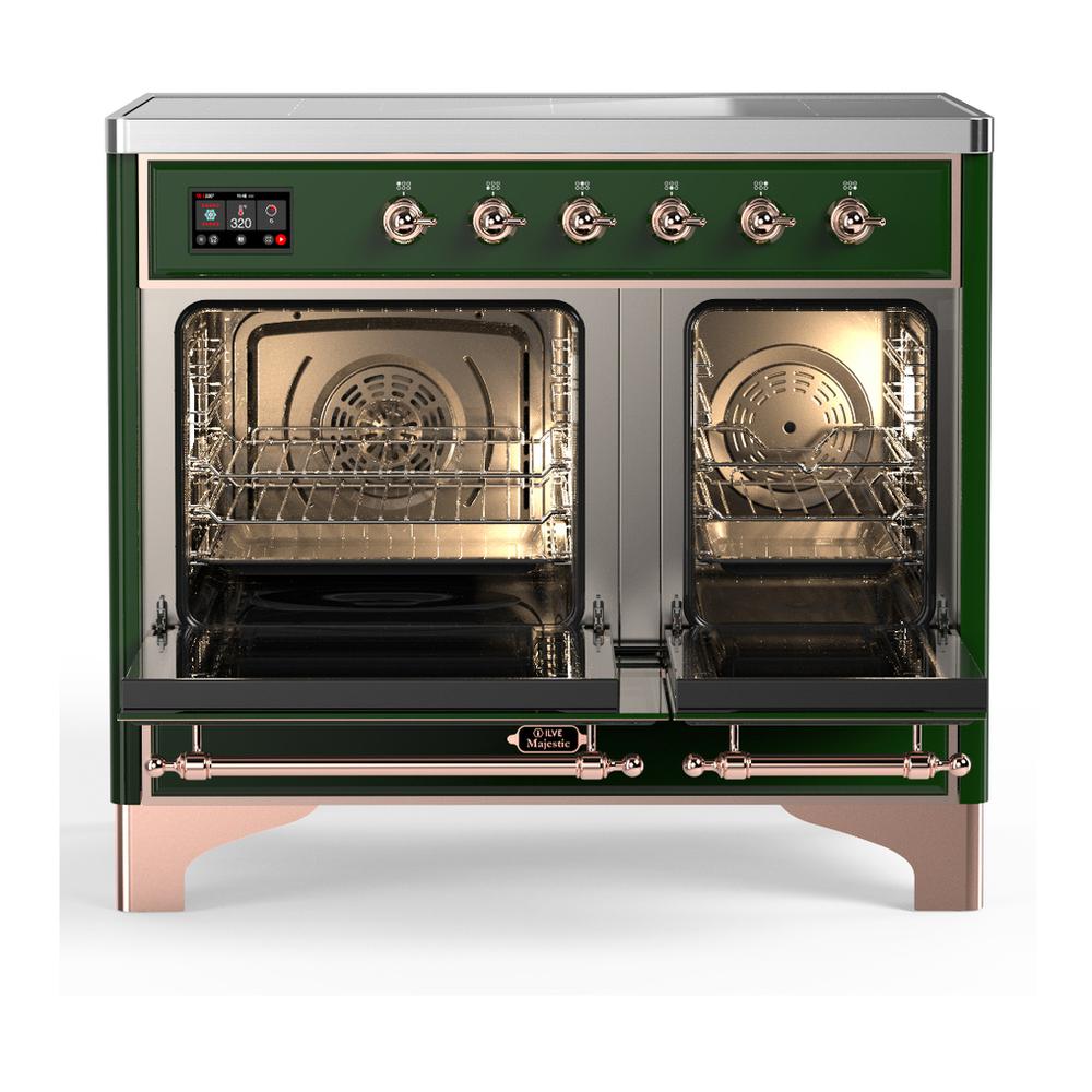 ILVE UMDIB40QNR3EGP Majestic III 40 inch Induction Range with 6 Elements, 3.82 cu. ft. Total Oven Capacity (Solid Door, Emerald Green, Copper)