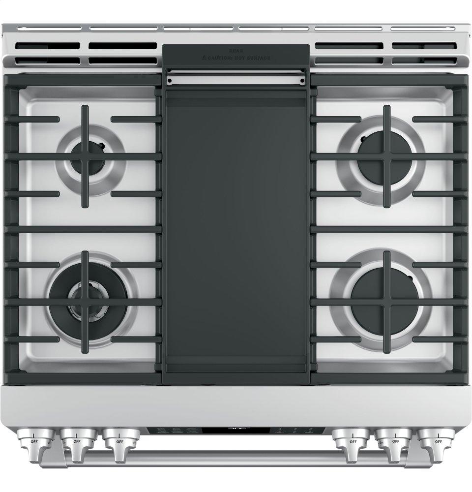 GE Cafe™ Series 30" Slide-In Front Control Range with Warming Drawer