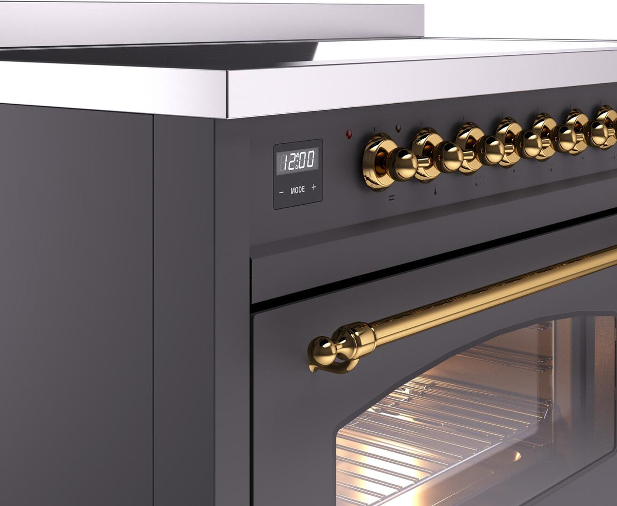 Nostalgie II 48 Inch Electric Freestanding Range in Matte Graphite with Brass Trim