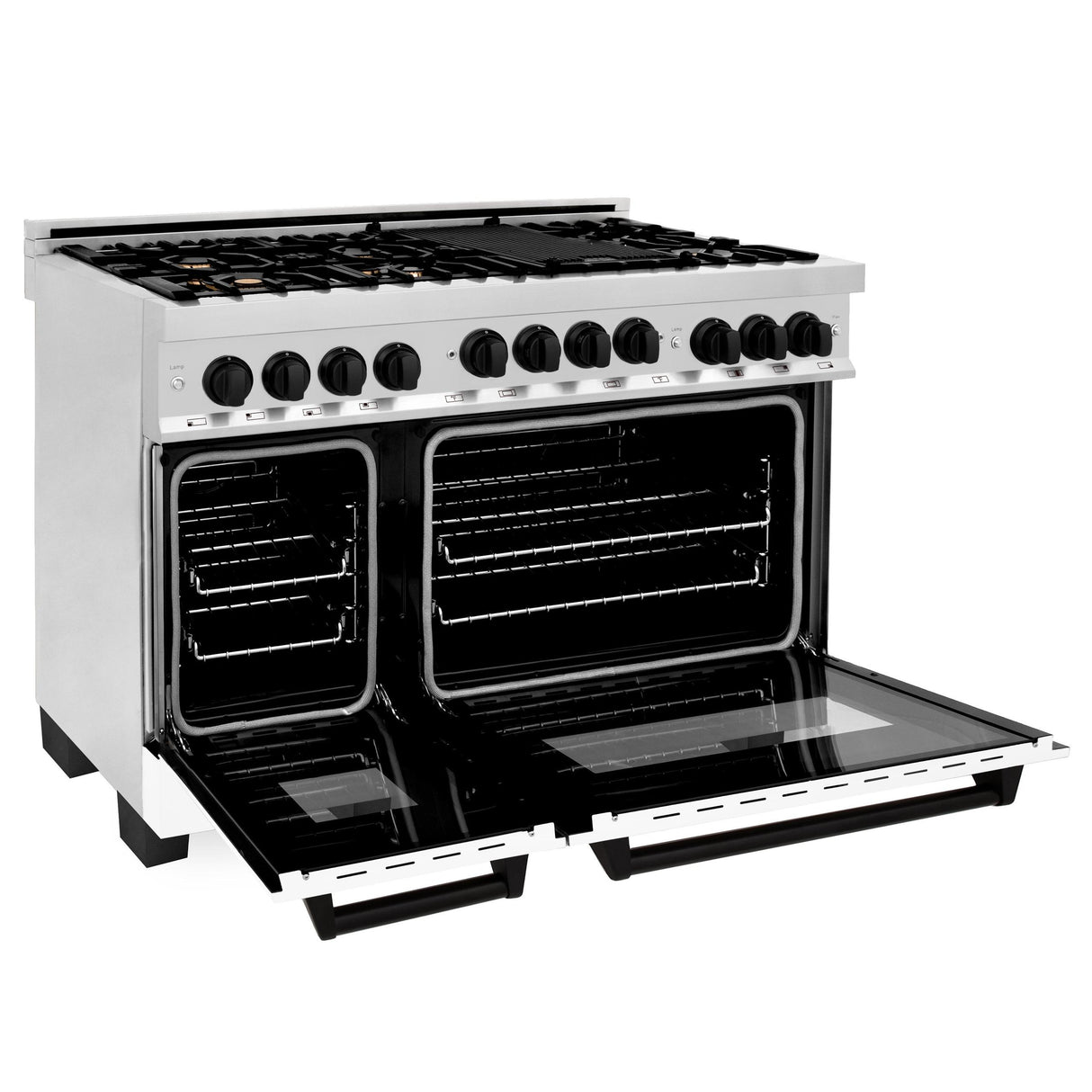 ZLINE Autograph Edition 48" 6.0 cu. ft. Range with Gas Stove and Gas Oven in Stainless Steel with White Matte Door with Accents (RGZ-WM-48) [Color: Champagne Bronze]