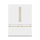 ZLINE 60" Autograph Edition 32.2 cu. ft. Built-in 4-Door French Door Refrigerator with Internal Water and Ice Dispenser in White Matte with Polished Gold Accents (RBIVZ-WM-60-G)