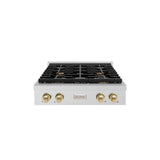 ZLINE 30 in. Autograph Edition Paramount Gas Rangetop with 4 Burners and Porcelain Cooktop in DuraSnow' Stainless Steel with Champagne Bronze Accents (SRTSZ-30-CB)