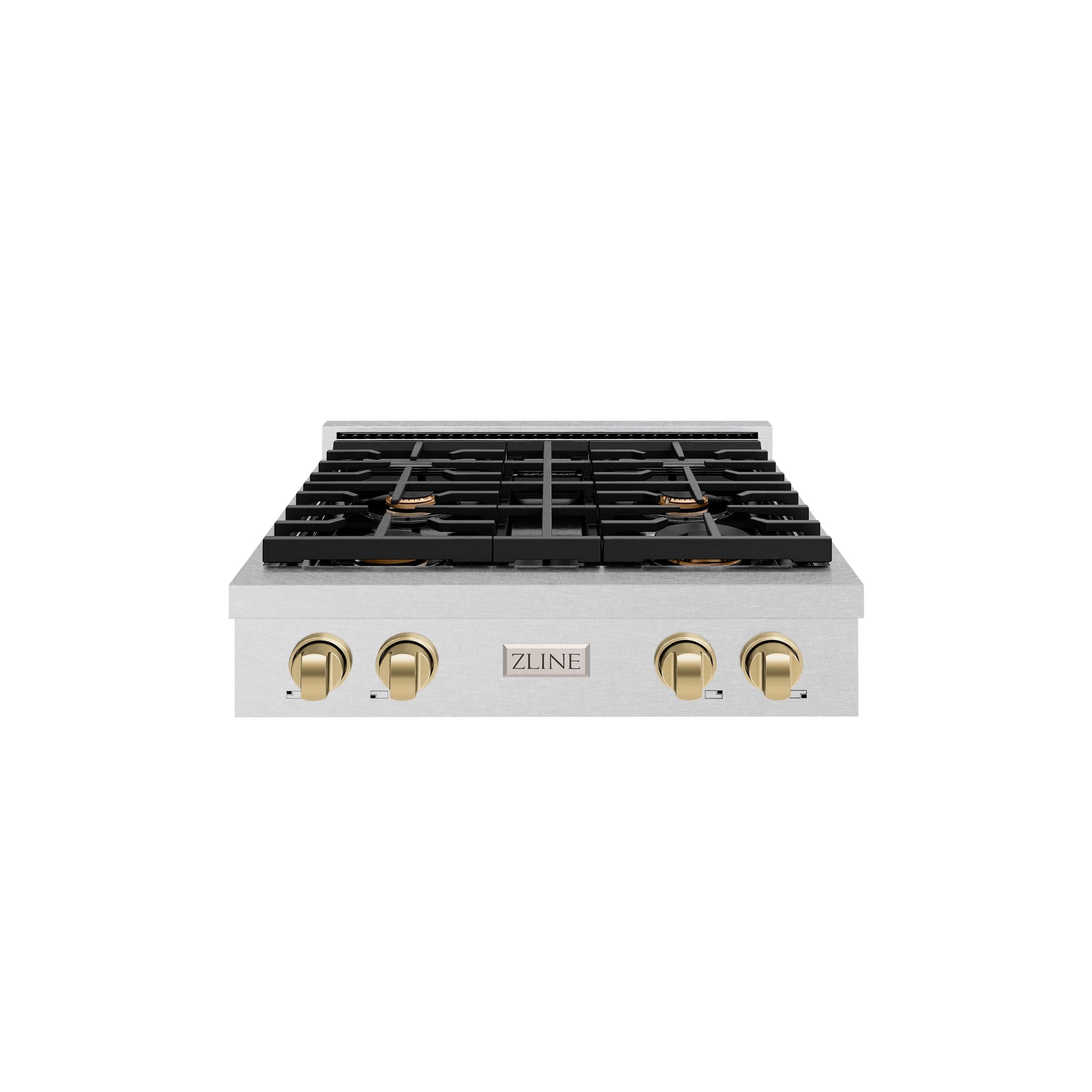 ZLINE 30 in. Autograph Edition Paramount Gas Rangetop with 4 Burners and Porcelain Cooktop in DuraSnow' Stainless Steel with Champagne Bronze Accents (SRTSZ-30-CB)