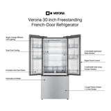 Verona VEFFD3018RISL 30 inch Freestanding French Door Refrigerator with 18.2 cu. ft. Capacity, Automatic Ice Maker, Recessed Handle