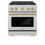 ZLINE Autograph Edition 30 in. 4.2 cu. ft. 4 Burner Gas Range with Convection Gas Oven in DuraSnow' Stainless Steel and Polished Gold Accents (SGRSZ-30-G)