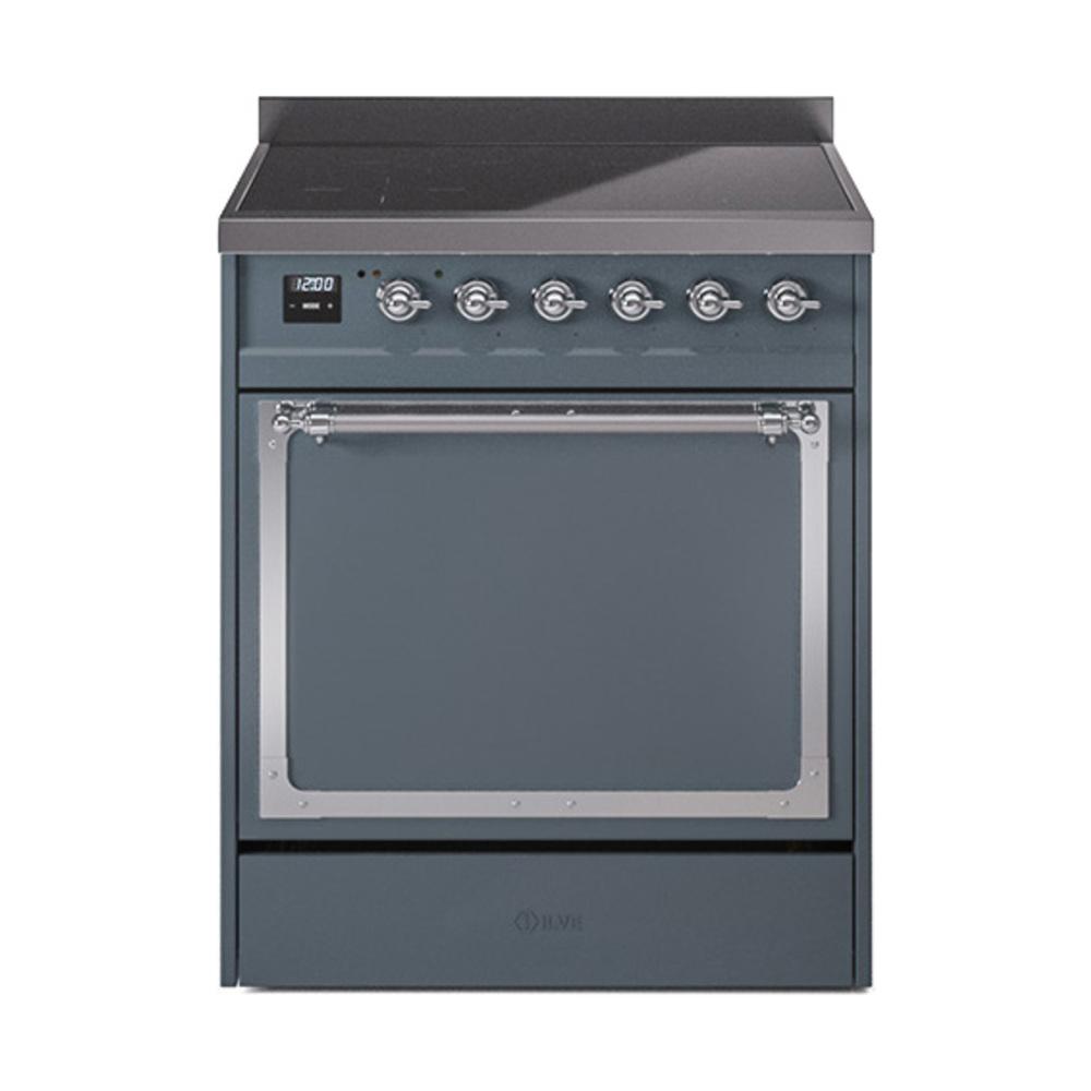 ILVE UNI304QNMPBGC Nostalgie II Noblesse 30 inch Induction Range (Solid Door, Blue Grey, Chrome)