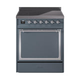 ILVE UNI304QNMPBGC Nostalgie II Noblesse 30 inch Induction Range (Solid Door, Blue Grey, Chrome)