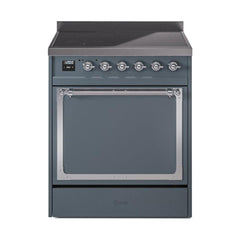 ILVE UNI304QNMPBGC Nostalgie II Noblesse 30 inch Induction Range (Solid Door, Blue Grey, Chrome)