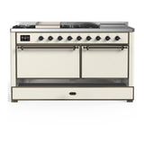 ILVE UM60FSQNR3AWBLP Majestic III 60 inch Dual Fuel Range with 7 Burners, Griddle and French Top, Dual Function Burner with up to 25,000 BTU (Liquid Propane, Solid Door, Antique White, Burnished)