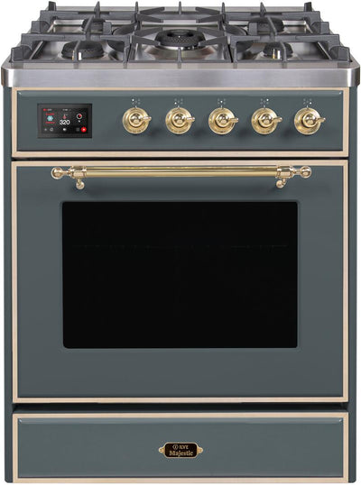 Majestic II 30 Inch Dual Fuel Liquid Propane Freestanding Range in Blue Grey with Brass Trim