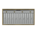 Forno Vittorio 48-Inch Wall Mount Range Hood, Black with Antique Brass Trim, 600 CFM Airflow, Dishwasher-Safe Baffle Filters, Remote Control, 3-Speed Fan, Bright LED Lighting.