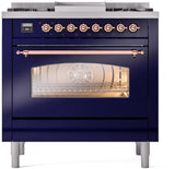 Nostalgie II 36 Inch Dual Fuel Liquid Propane Freestanding Range in Blue with Copper Trim