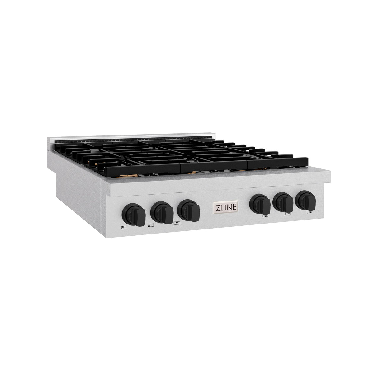 ZLINE 36 in. Autograph Edition Paramount Gas Rangetop with 6 Burners and Porcelain Cooktop in DuraSnow' Stainless Steel with Matte Black Accents (SRTSZ-36-MB)