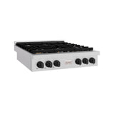 ZLINE 36 in. Autograph Edition Paramount Gas Rangetop with 6 Burners and Porcelain Cooktop in DuraSnow' Stainless Steel with Matte Black Accents (SRTSZ-36-MB)