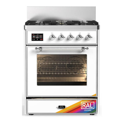 ILVE UM30NR3RACLP Majestic III 30 inch Dual Fuel Range with 5 Black Brass Burners, Dual Function Burner up to 25,000 BTU (Liquid Propane, Triple Glass Door, RAL, Chrome)