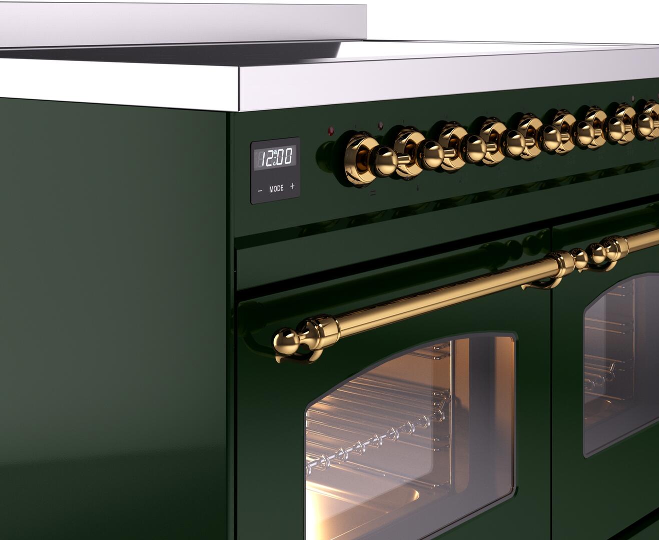 Nostalgie II 40 Inch Electric Freestanding Range in Emerald Green with Brass Trim