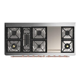 ILVE UM60FQNR3WHPLP Majestic III 60 inch Dual Fuel Range with 9 Burners and Griddle, Dual Function Burner up to 25,000 BTU (Liquid Propane, Solid Door, White, Copper)