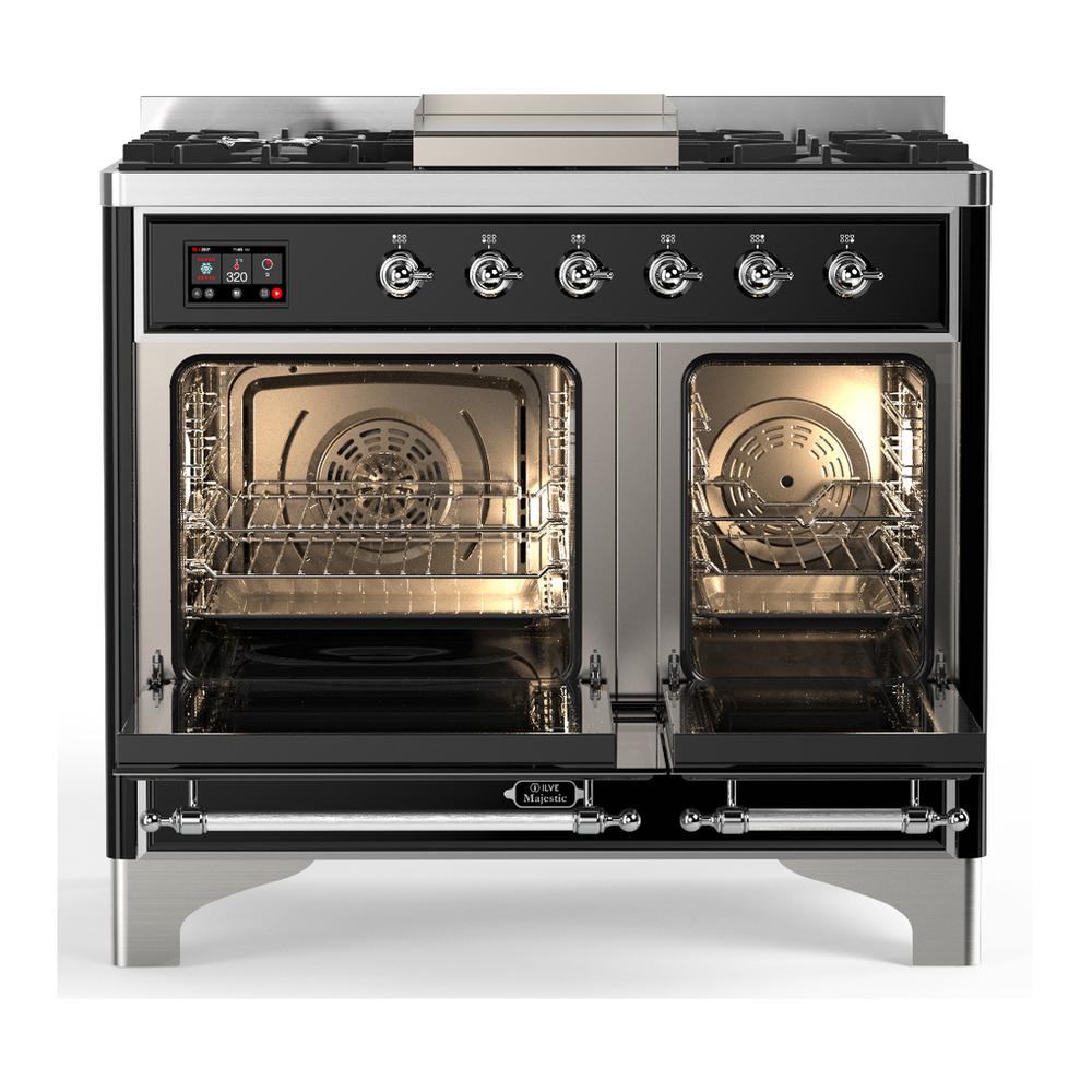 ILVE UMD40FQNR3MGCLP Majestic III 40 inch Dual Fuel Range with 6 Burners and Griddle, Dual Function Burner up to 25,000 BTU (Liquid Propane, Solid Door, Graphite Matte, Chrome)