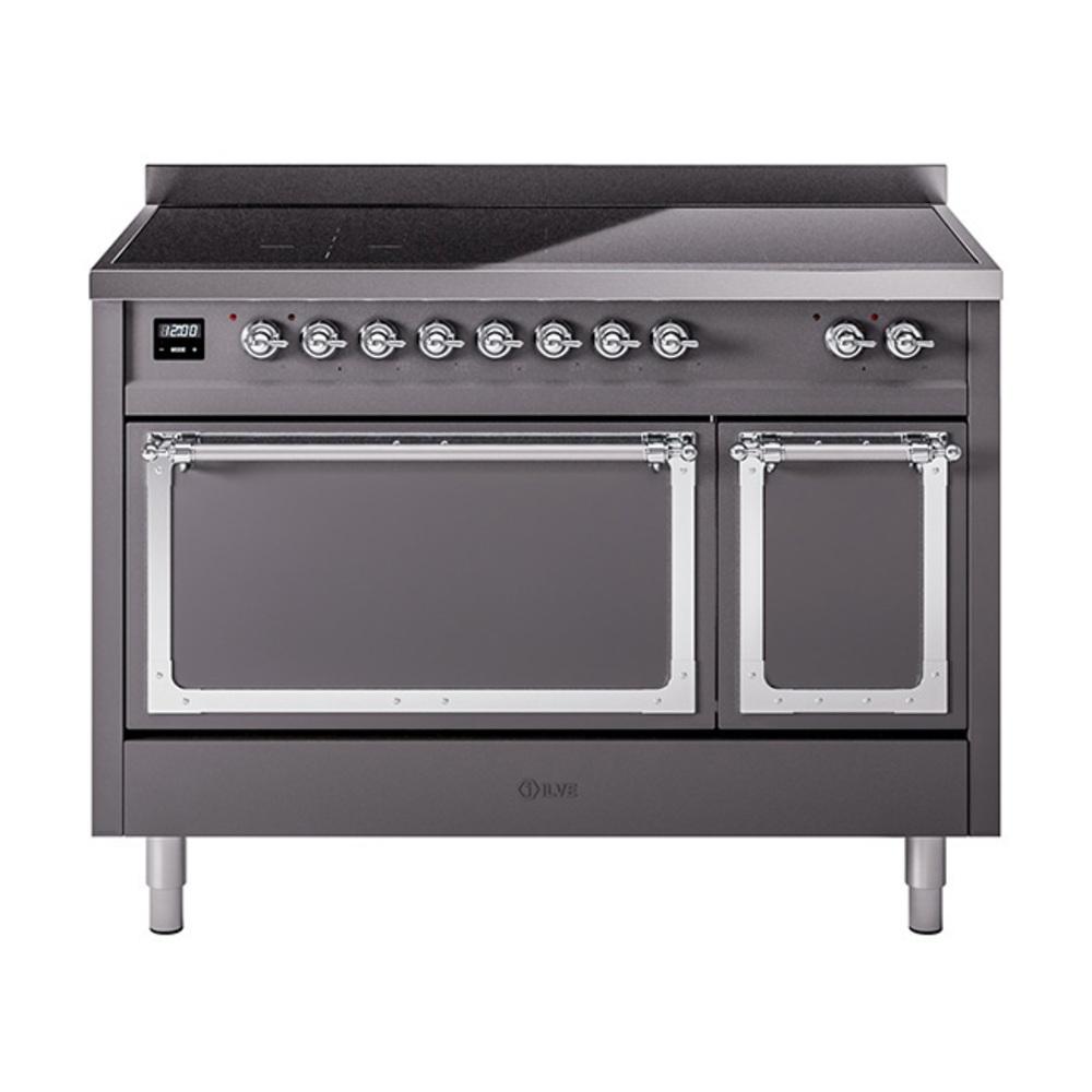ILVE UNI486QNMPMGC Nostalgie II Noblesse 48 inch Induction Range (Solid Door, Graphite Matte, Chrome)