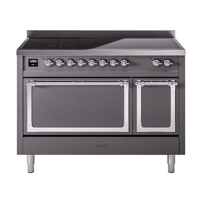 ILVE UNI486QNMPMGC Nostalgie II Noblesse 48 inch Induction Range (Solid Door, Graphite Matte, Chrome)