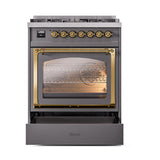 ILVE UN30NMPMGGLP Nostalgie II Noblesse 30 inch Dual Fuel Range (Liquid Propane, Triple Glass Door, Graphite Matte, Brass)