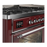 ILVE UM60FNR3BUC Majestic III 60 inch Dual Fuel Range with 9 Burners and Griddle, Dual Function Burner up to 25,000 BTU (Natural Gas, Triple Glass Door, Burgundy, Chrome)