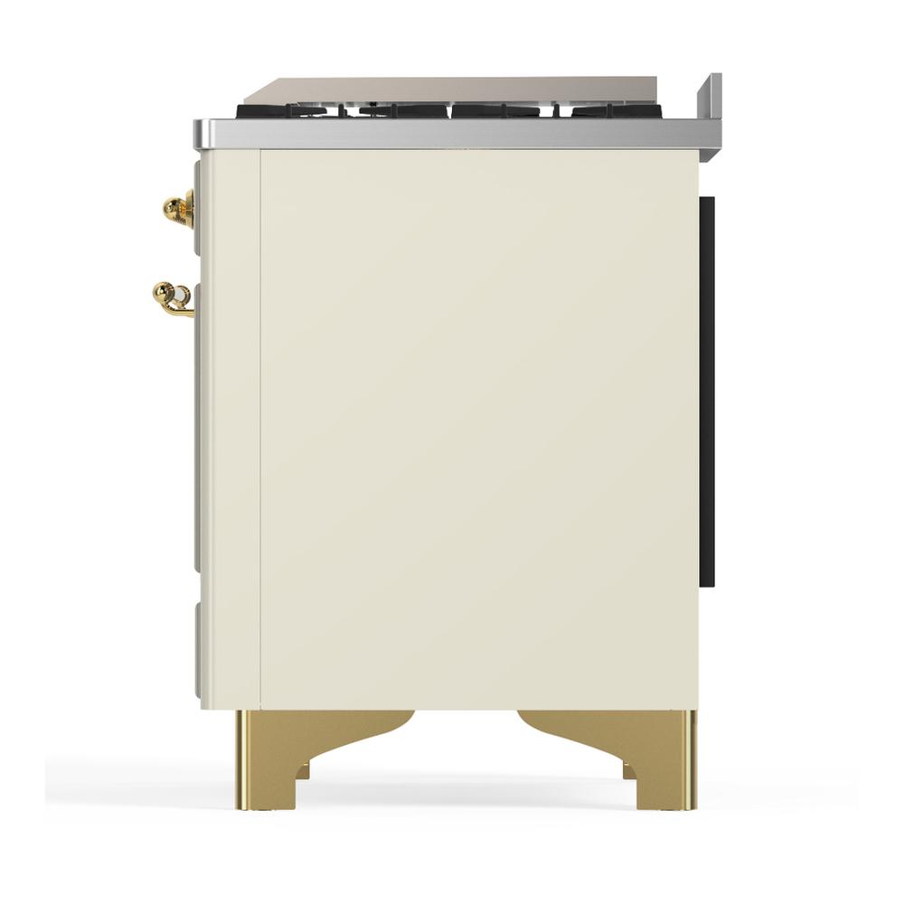 ILVE UMD40FNR3AWG Majestic III 40 inch Dual Fuel Range with 6 Burners and Griddle, Dual Function Burner up to 25,000 BTU (Natural Gas, Triple Glass Door, Antique White, Brass)