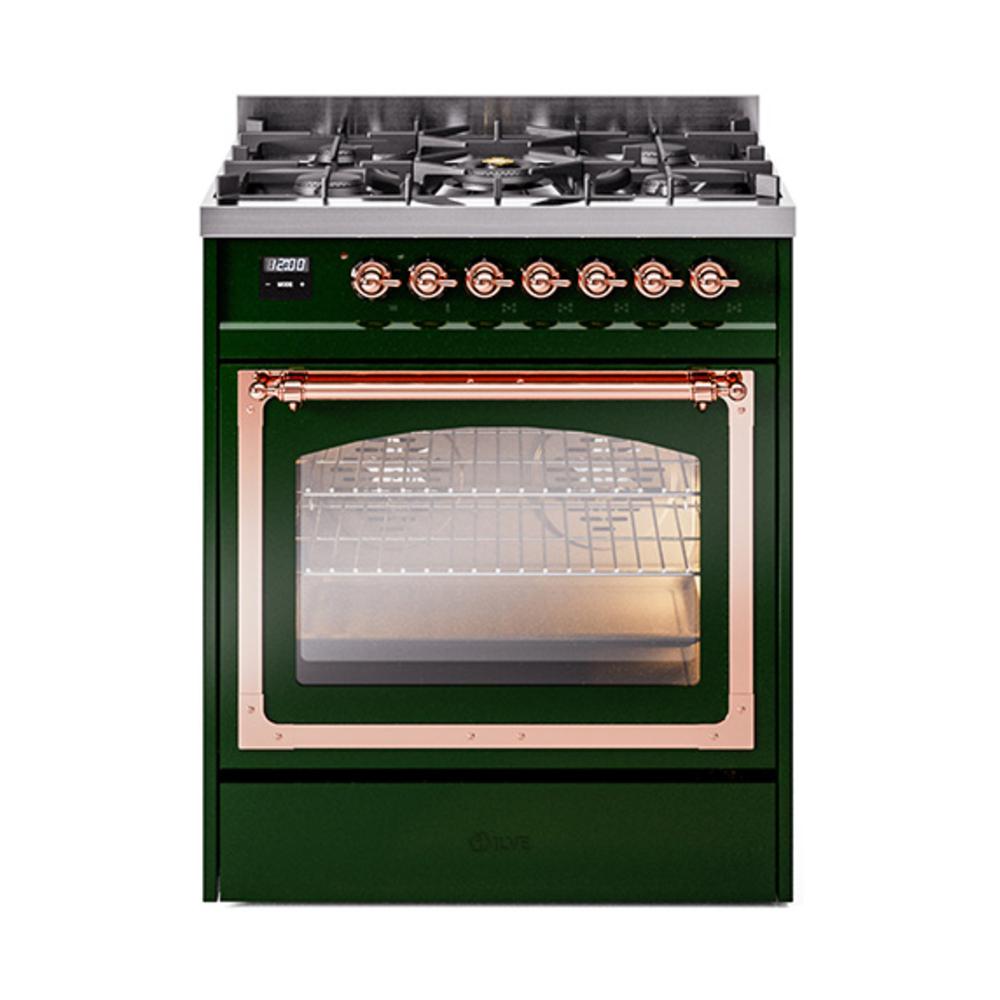 ILVE UN30NMPEGP Nostalgie II Noblesse 30 inch Dual Fuel Range (Natural Gas, Triple Glass Door, Emerald Green, Copper)