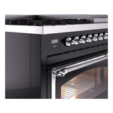 ILVE UN48FNMPBKCLP Nostalgie II Noblesse 48 inch Dual Fuel Range (8 Sealed Burners + Griddle, Liquid Propane, Triple Glass Door, Glossy Black, Chrome)